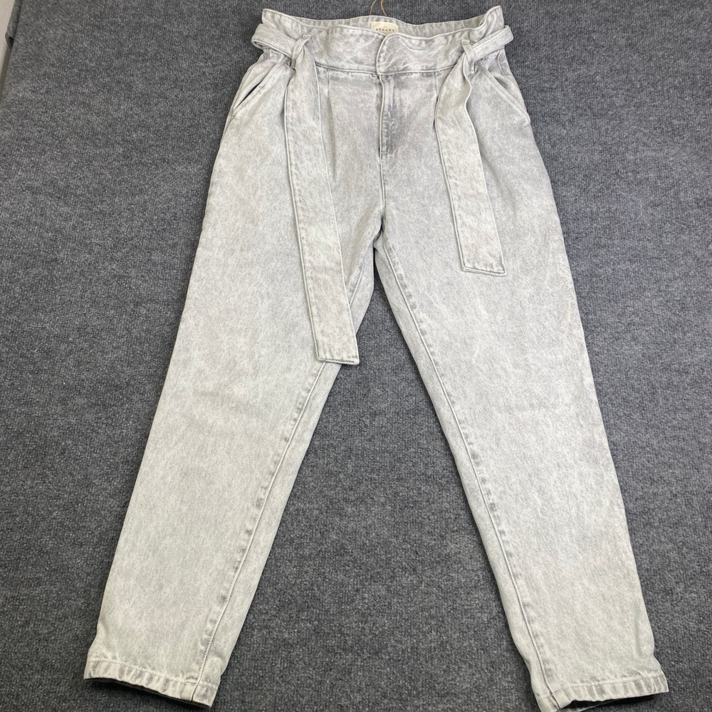 Sezane Austin Trousers Light Grey Acid Wash Organic Cotton Paperbag Jeans 42